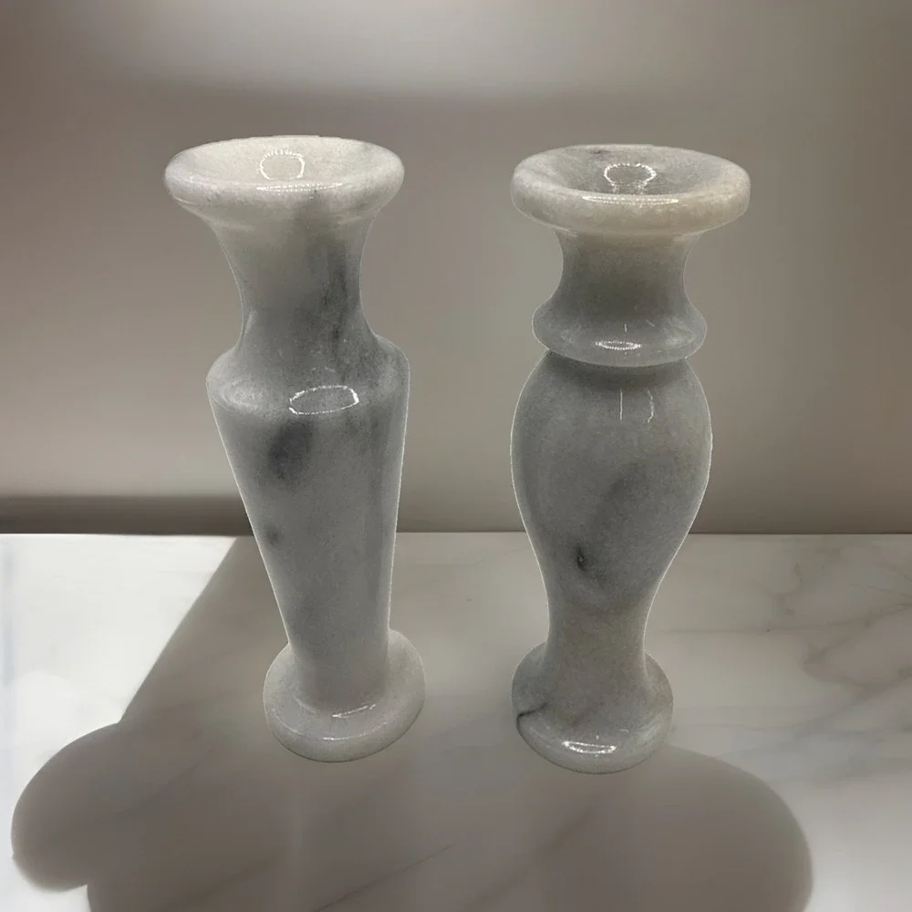 Polished Onyx Marble Set Of 2 Natural Stone Small Vases 4.5